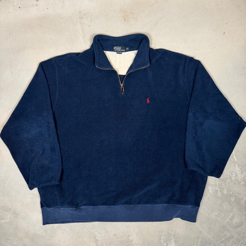 Polo Ralph Lauren Mens XXL Navy Blue Quarter Zip Fleece Pullover Pony Logo